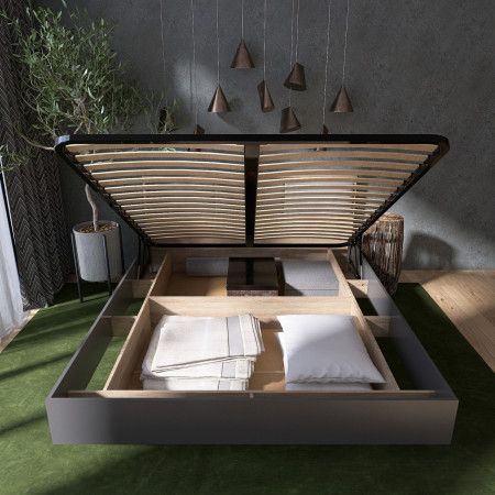 Кровать с мягким изголовьем EVR- Сити (основа подъемный механизм) дуб Сонома + графит