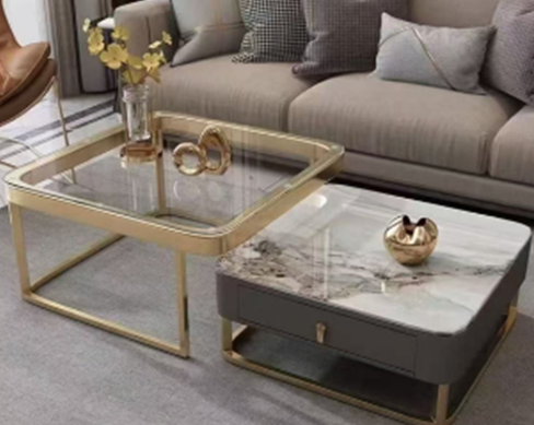Комплект журнальных столов Elt- Т16 золото+мрамор+стекло