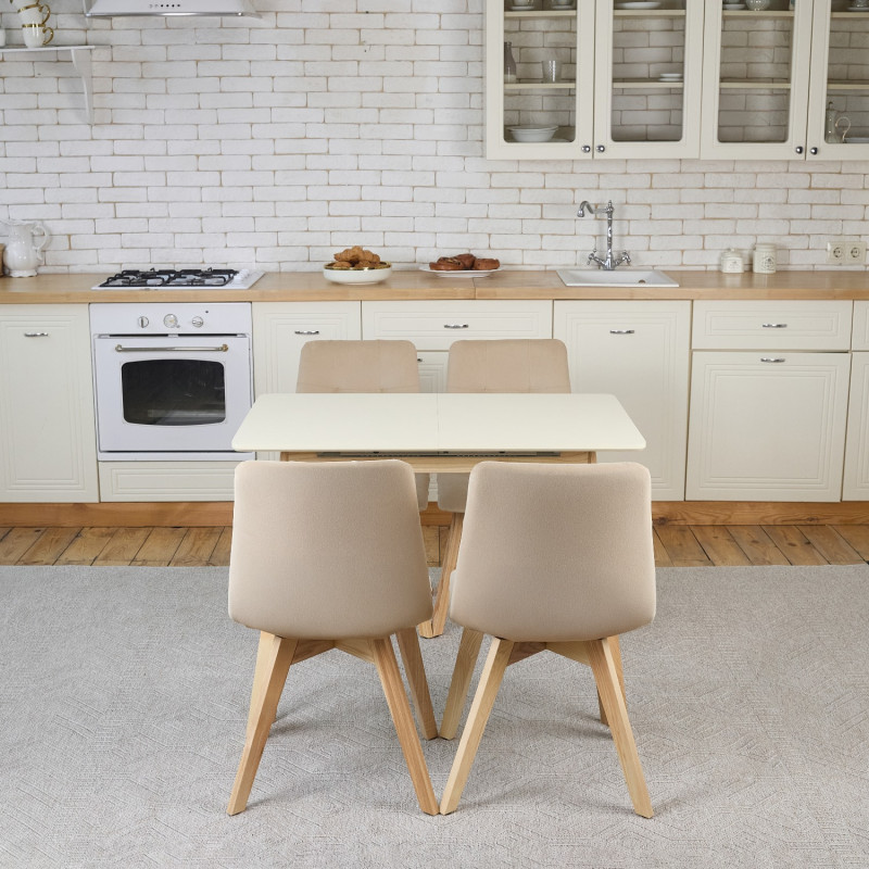 Кухонный комплект Ont- Алонзо 100 бежевый раздвижной стол + 4 стула Дарио