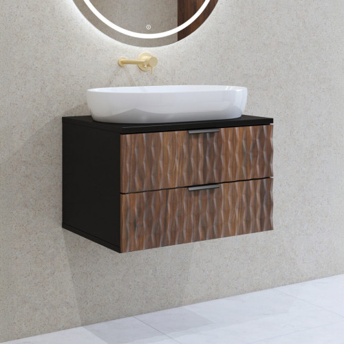 Туалетный столик настенный с 2 ящиками для ванной Helvetia ENZO 30WTNN37 (черный оникс/дуб катания)