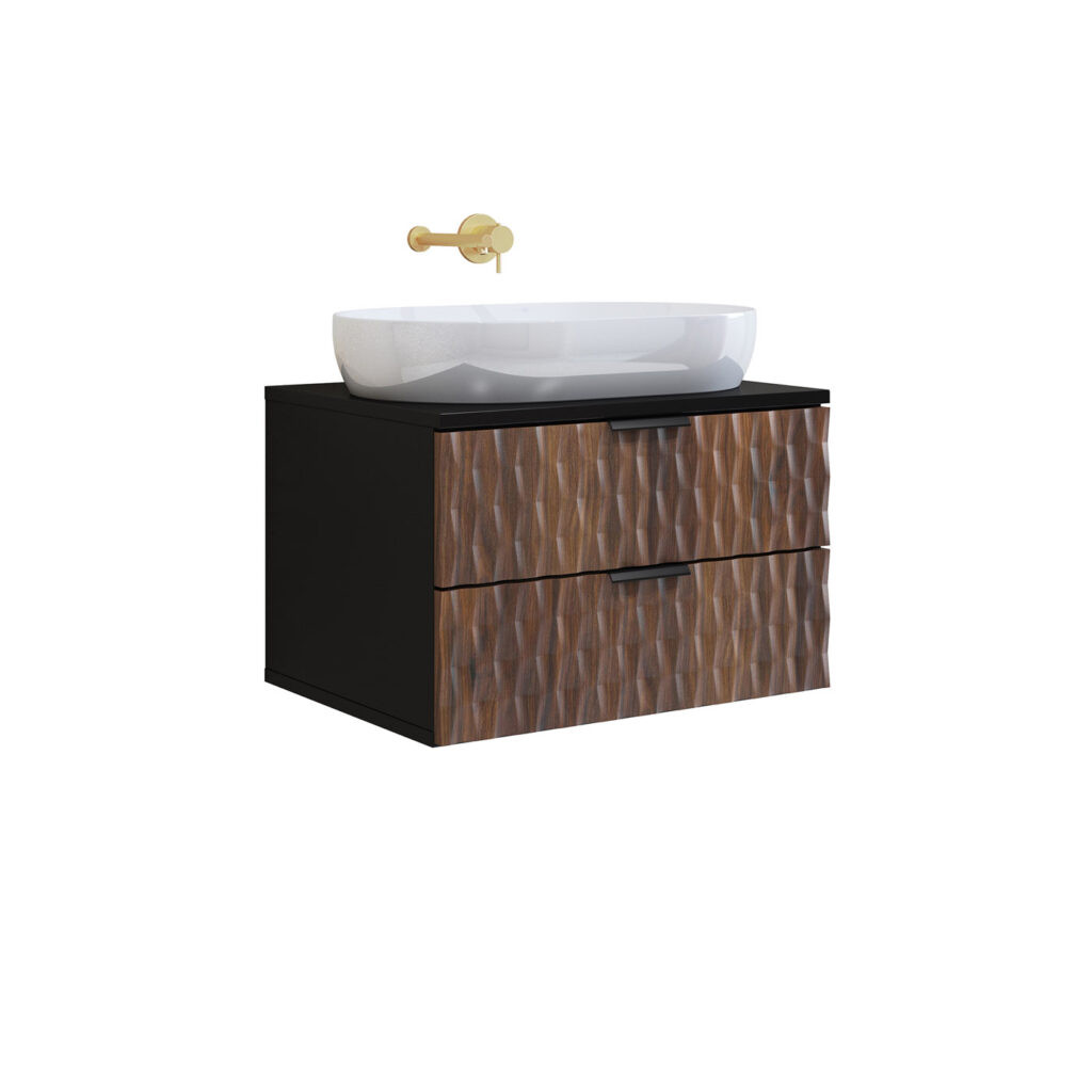 Туалетный столик настенный с 2 ящиками для ванной Helvetia ENZO 30WTNN37 (черный оникс/дуб катания)