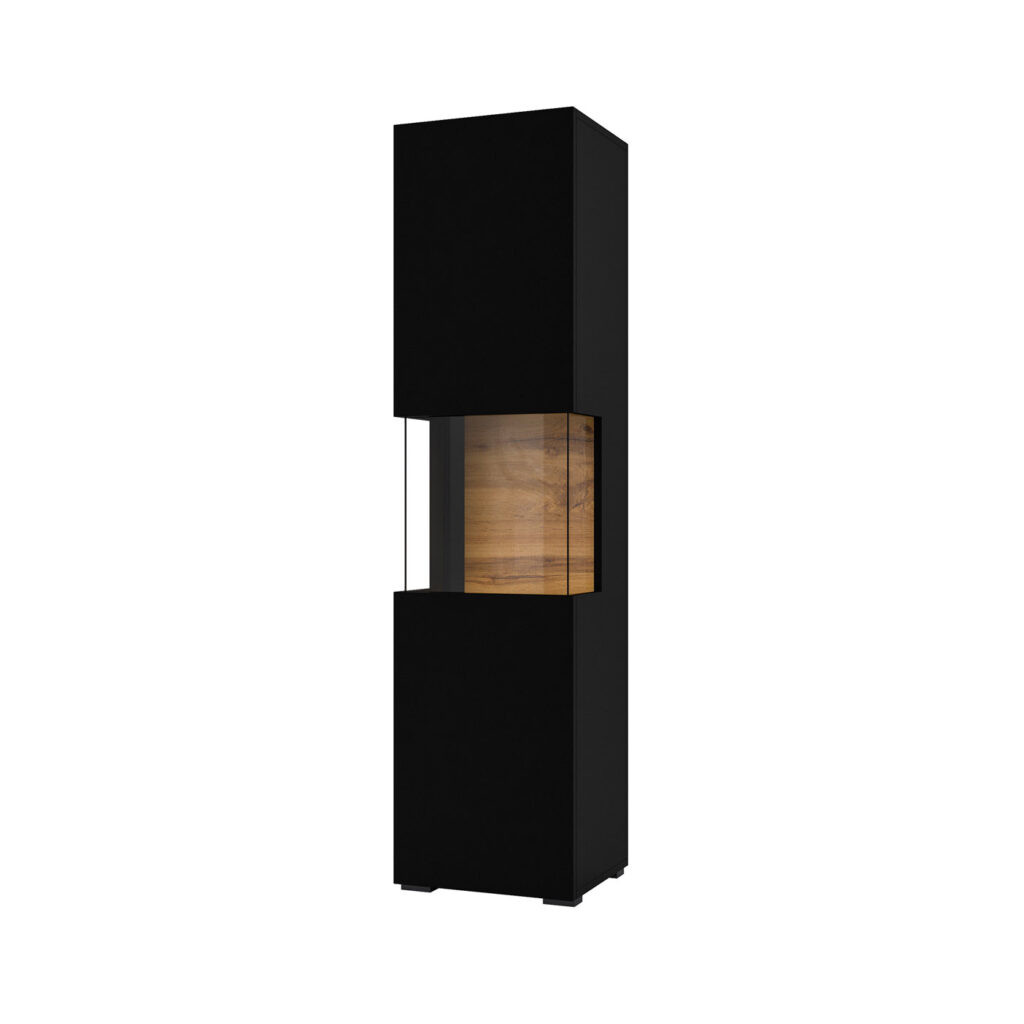 Витрина на 1 дверь в гостиную Helvetia AVA 24WNLM05 (черный-дуб вотан/черный)