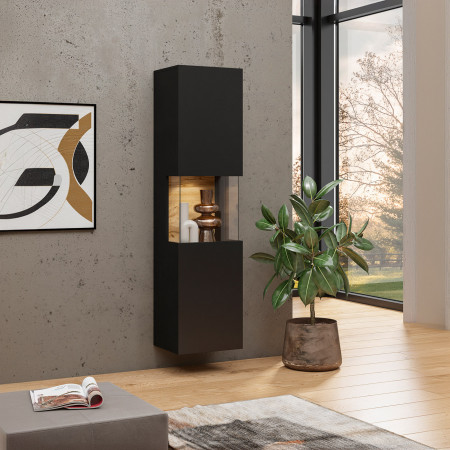 Витрина на 1 дверь в гостиную Helvetia AVA 24WNLM05 (черный-дуб вотан/черный)