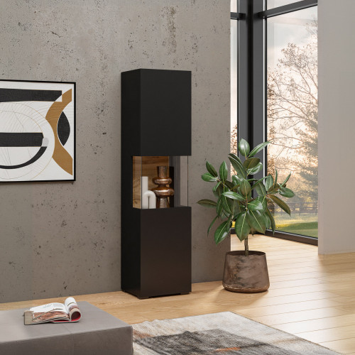 Витрина на 1 дверь в гостиную Helvetia AVA 24WNLM05 (черный-дуб вотан/черный)