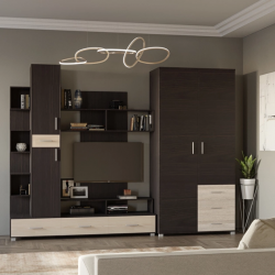 Комплект в гостиную EVR- Бриз-3 венге темный + фасад дуб молочный