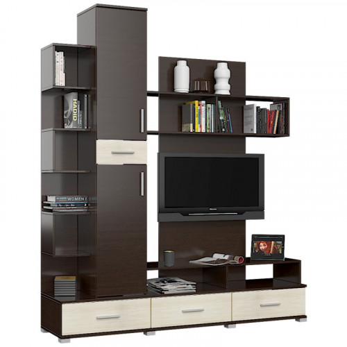 Комплект в гостиную EVR- Бриз-3 венге темный + фасад дуб молочный