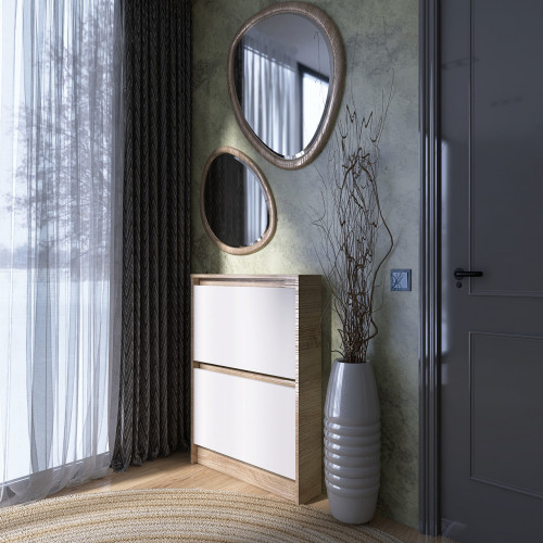 Тумба для обуви в прихожую EVR- Сити-160-2 дуб Сонома + фасад белый