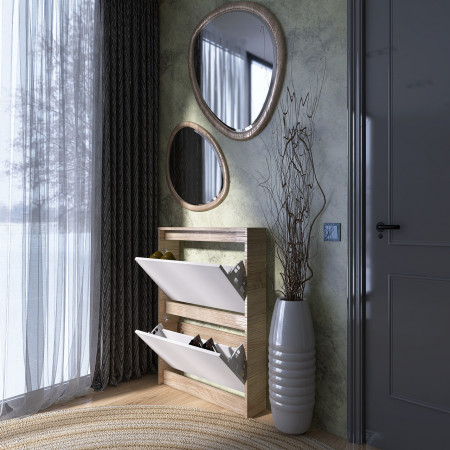 Тумба для обуви в прихожую EVR- Сити-160-2 дуб Сонома + фасад белый