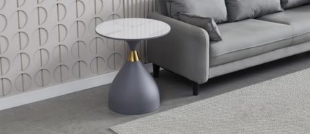 Стол кофейный CRV- Bliss, Arctic ice top grey base with gold strip 50*50 см