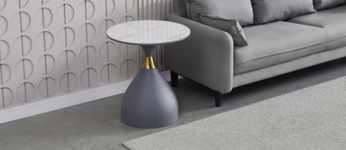 Стол кофейный CRV- Bliss, Arctic ice top grey base with gold strip 50*50 см