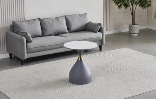 Стол кофейный CRV- Bliss, Arctic ice top grey base with gold strip 50*50 см