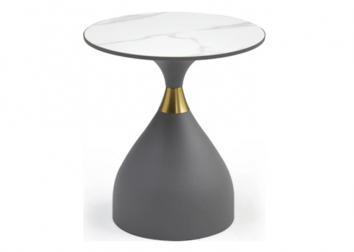 Стол кофейный CRV- Bliss, Arctic ice top grey base with gold strip 50*50 см