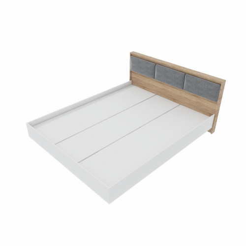 Кровать с мягким изголовьем EVR- Сити (основа щит ДСП) дуб Сонома + белый