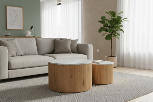 Журнальный столик INI- VERMONT  серый эффект мрамора/ дуб (к-кт)