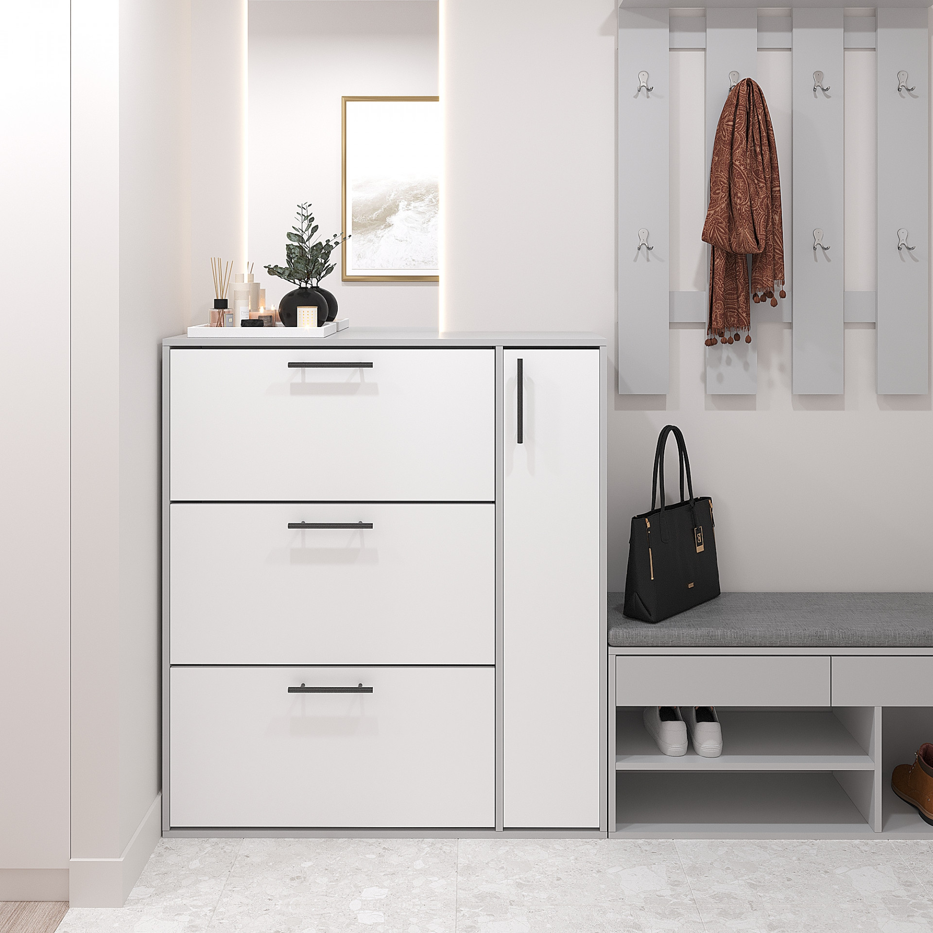 Тумба для обуви 116х105х32 см KOD- ОП-4 (белый фасад)