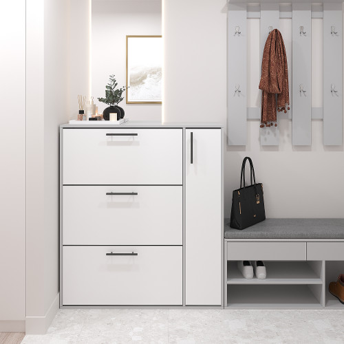 Тумба для обуви 116х105х32 см KOD- ОП-4 (белый фасад)