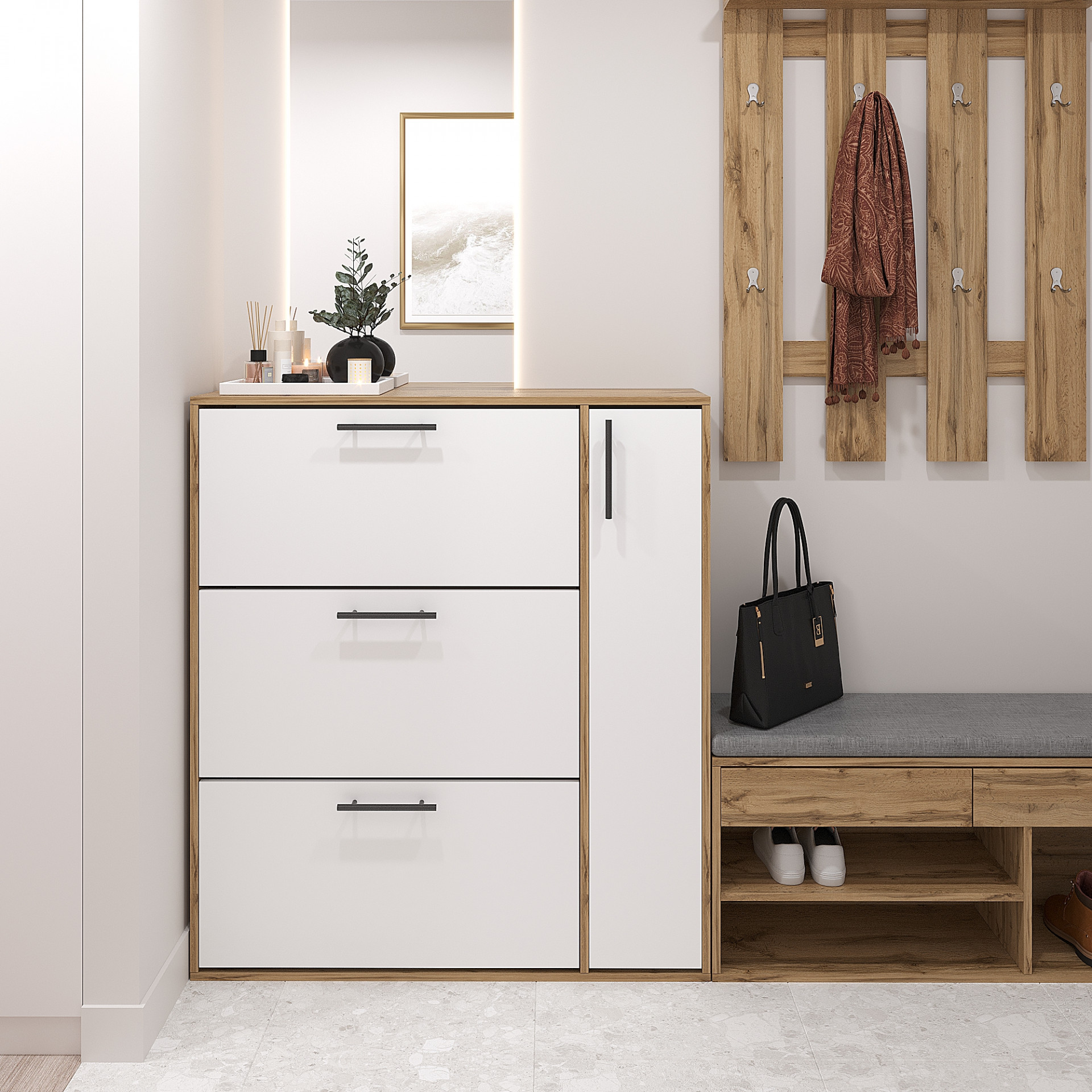 Тумба для обуви 116х105х32 см KOD- ОП-4 (белый фасад)