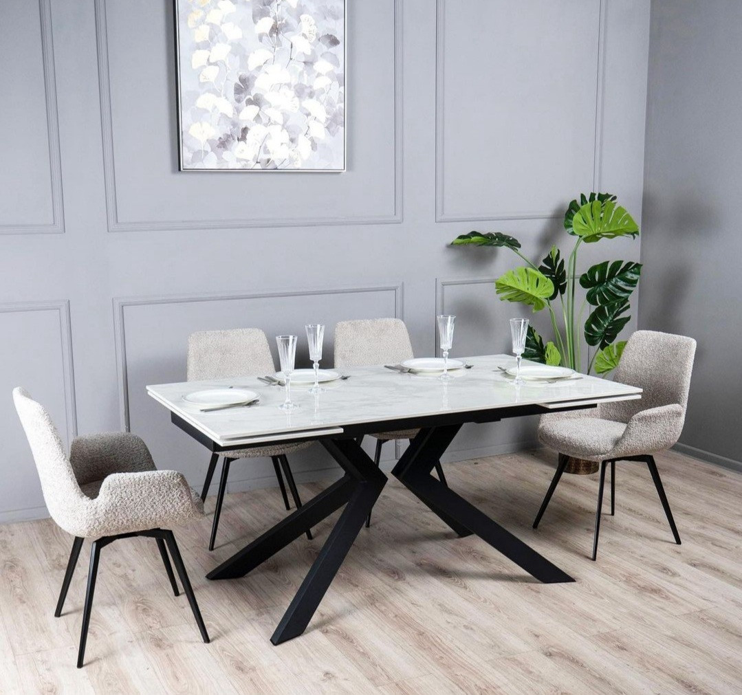 Стол обеденный TOP- Монако белый глянец /черные ноги     