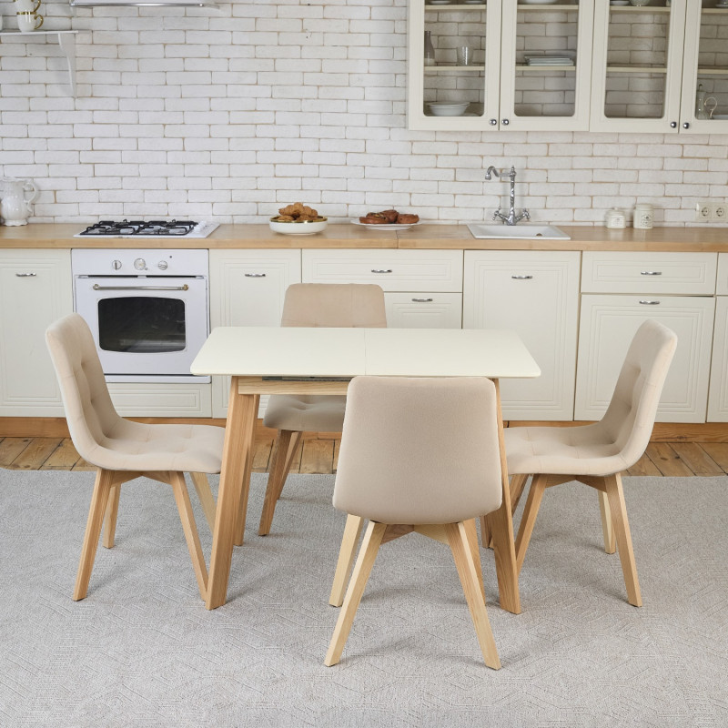 Кухонный комплект Ont- Алонзо 120 бежевый раздвижной стол + 4 стула Дарио