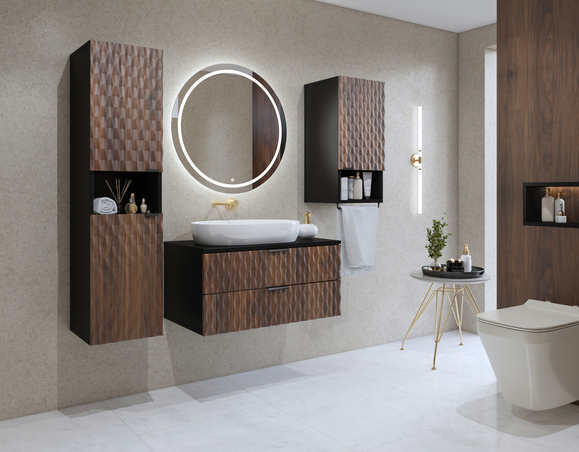 Туалетный столик настенный с 2 ящиками для ванной Helvetia ENZO 30WTNN38 (черный оникс/дуб катания)