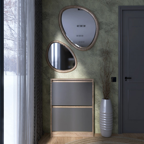 Тумба для обуви в прихожую EVR- Сити-160-2 дуб Сонома + фасад графит