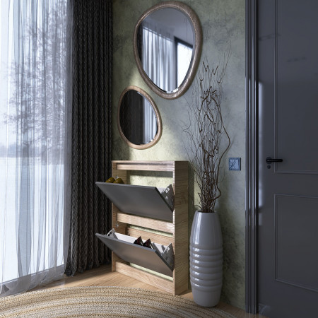 Тумба для обуви в прихожую EVR- Сити-160-2 дуб Сонома + фасад графит