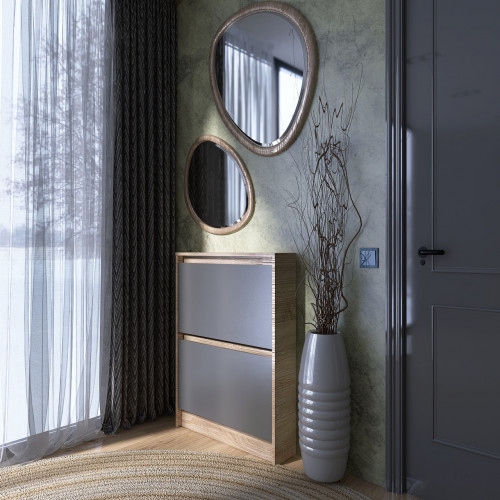 Тумба для обуви в прихожую EVR- Сити-160-2 дуб Сонома + фасад графит