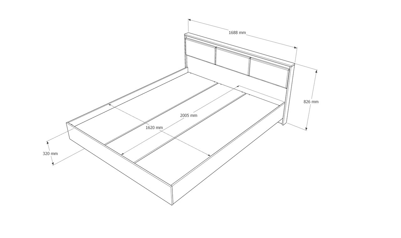 Кровать с мягким изголовьем EVR- Сити (основа щит ДСП) дуб Сонома + графит