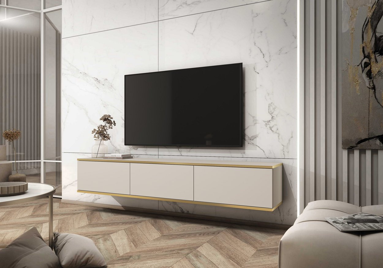 Тумба под ТВ навесная Perfect Home Оро / Oro RTV175 3-дверная Бежевый
