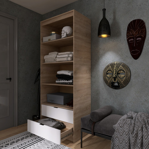 Шкаф распашной на 2 двери и 2 шухляды EVR- Сити-800(полки) дуб Сонома + фасад белый