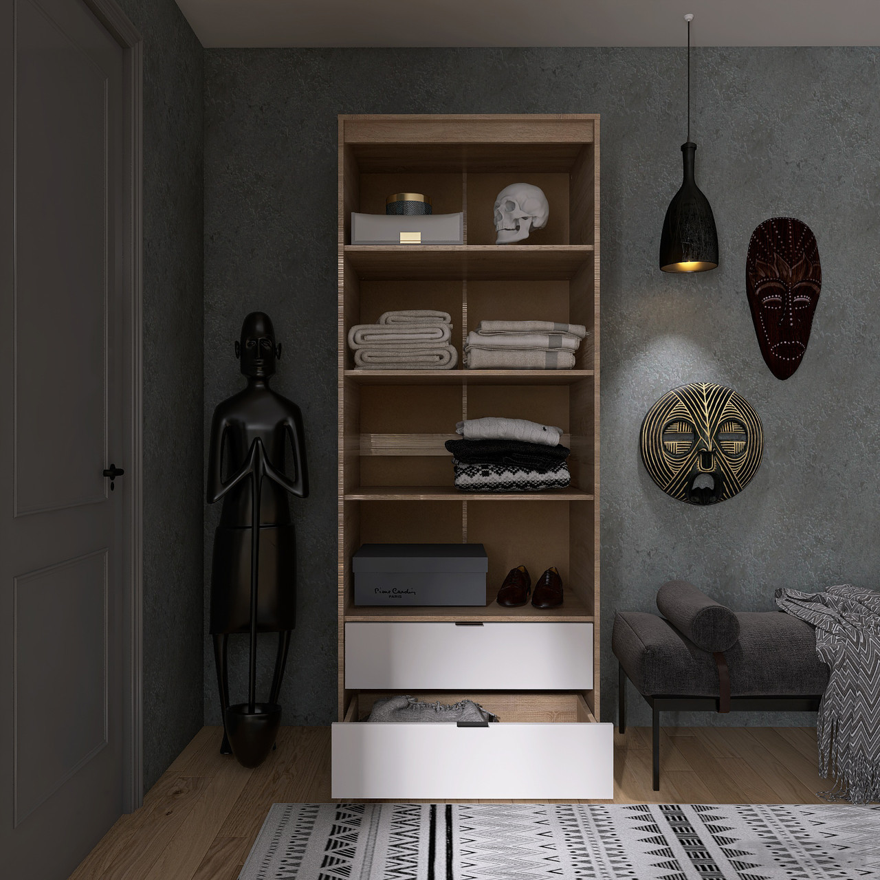 Шкаф распашной на 2 двери и 2 шухляды EVR- Сити-800(полки) дуб Сонома + фасад белый