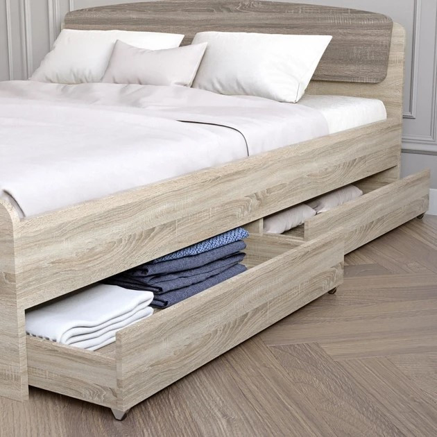 Кровать двуспальная EVR- Астория дуб Сонома + трюфель