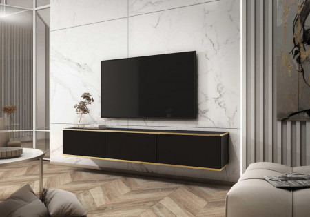 Тумба под ТВ навесная Perfect Home Оро / Oro RTV175 3-дверная Черный