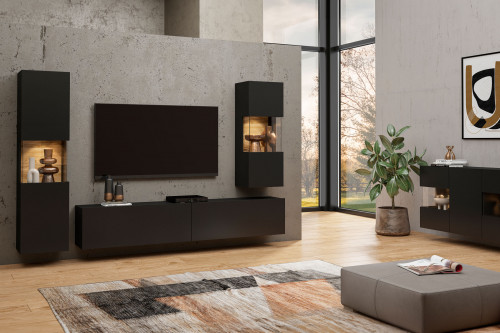 Стенка в гостиную Helvetia AVA 24WNLM10 (черный-дуб вотан/черный)