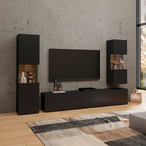 Стенка в гостиную Helvetia AVA 24WNLM10 (черный-дуб вотан/черный)