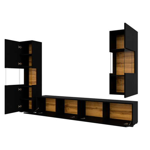 Стенка в гостиную Helvetia AVA 24WNLM10 (черный-дуб вотан/черный)