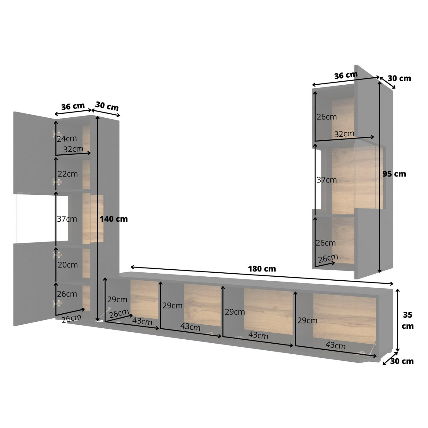 Стенка в гостиную Helvetia AVA 24WNLM10 (черный-дуб вотан/черный)