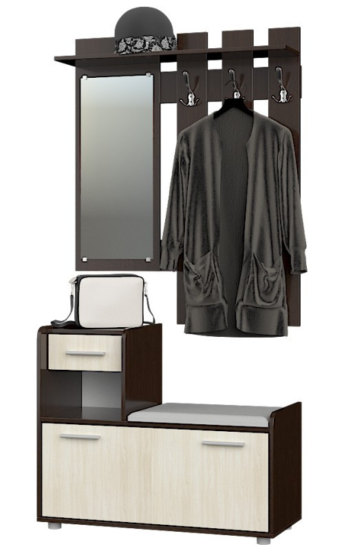 Прихожая с вешалкой и тумбой для обуви EVR- Тандем венге + дуб молочный