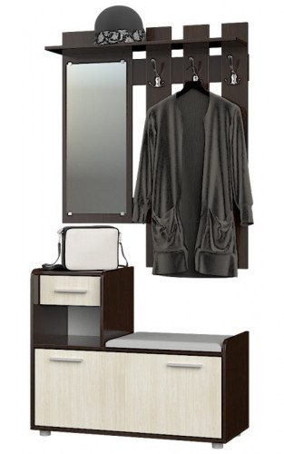 Прихожая с вешалкой и тумбой для обуви EVR- Тандем венге + дуб молочный