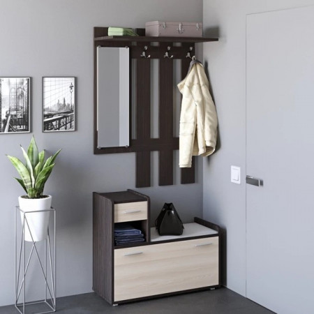 Прихожая с вешалкой и тумбой для обуви EVR- Тандем венге + дуб молочный