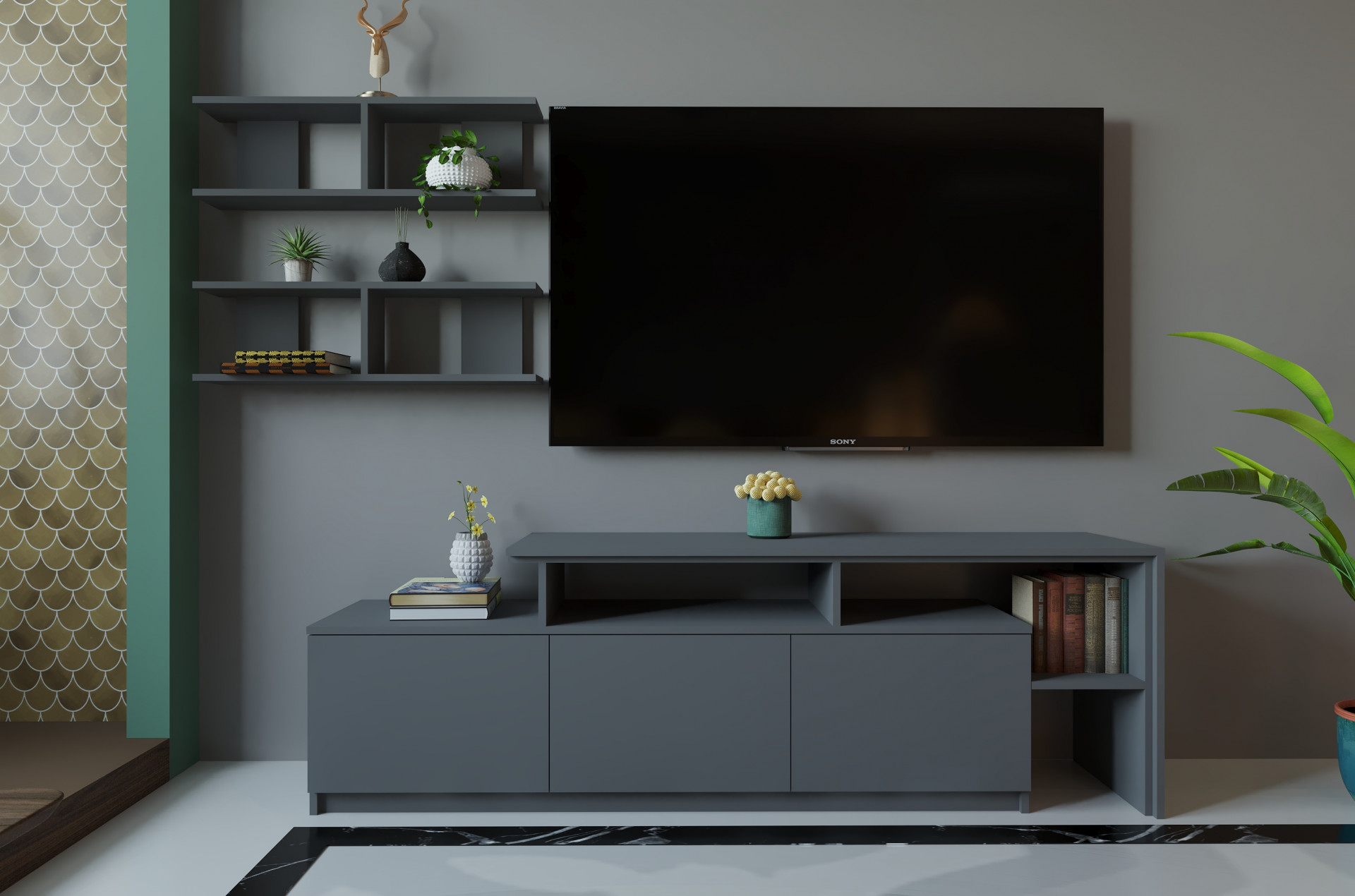 Гостиная (тумба ТВ + полка) ViA- ВТ-5