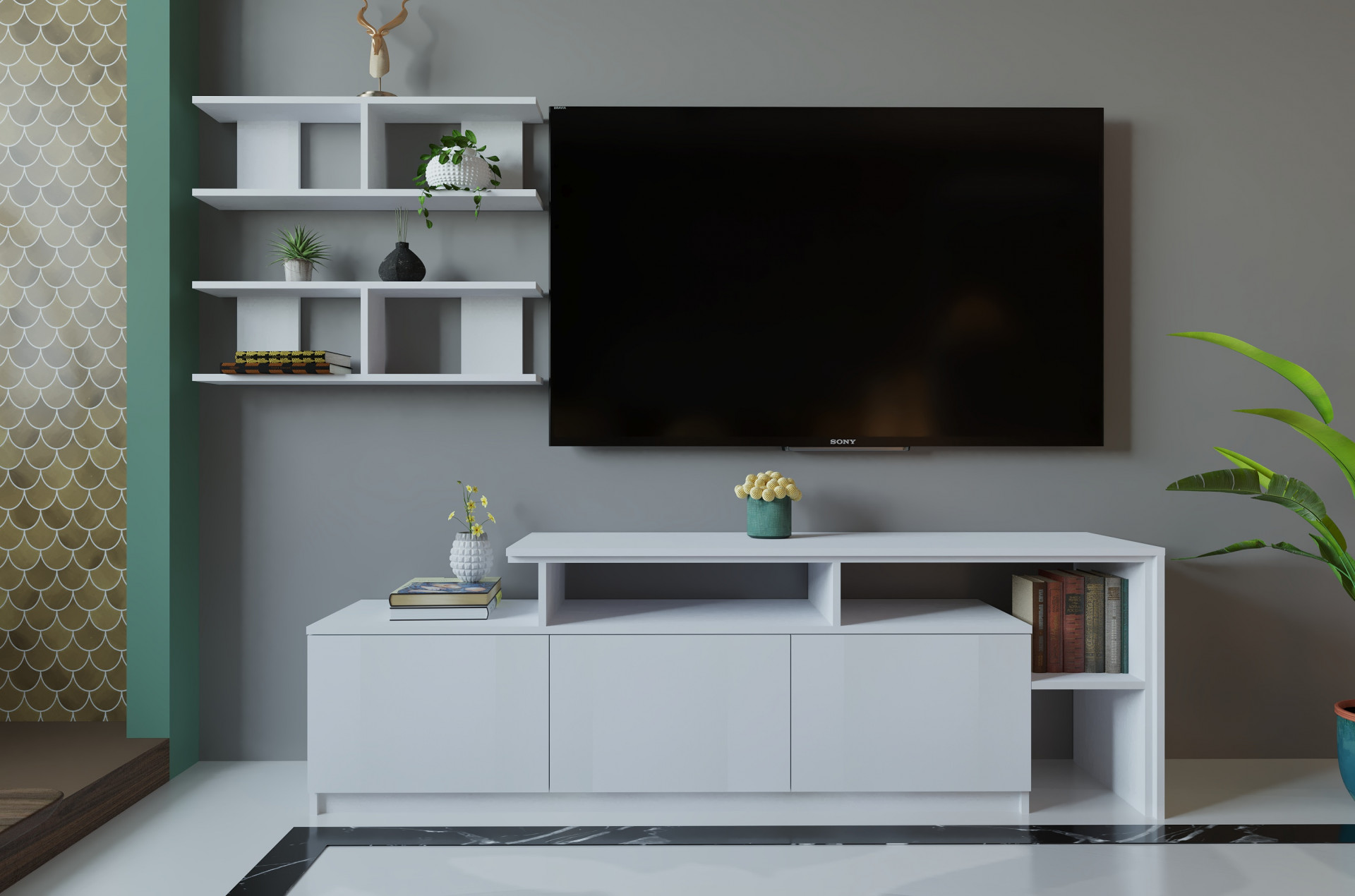 Гостиная (тумба ТВ + полка) ViA- ВТ-5