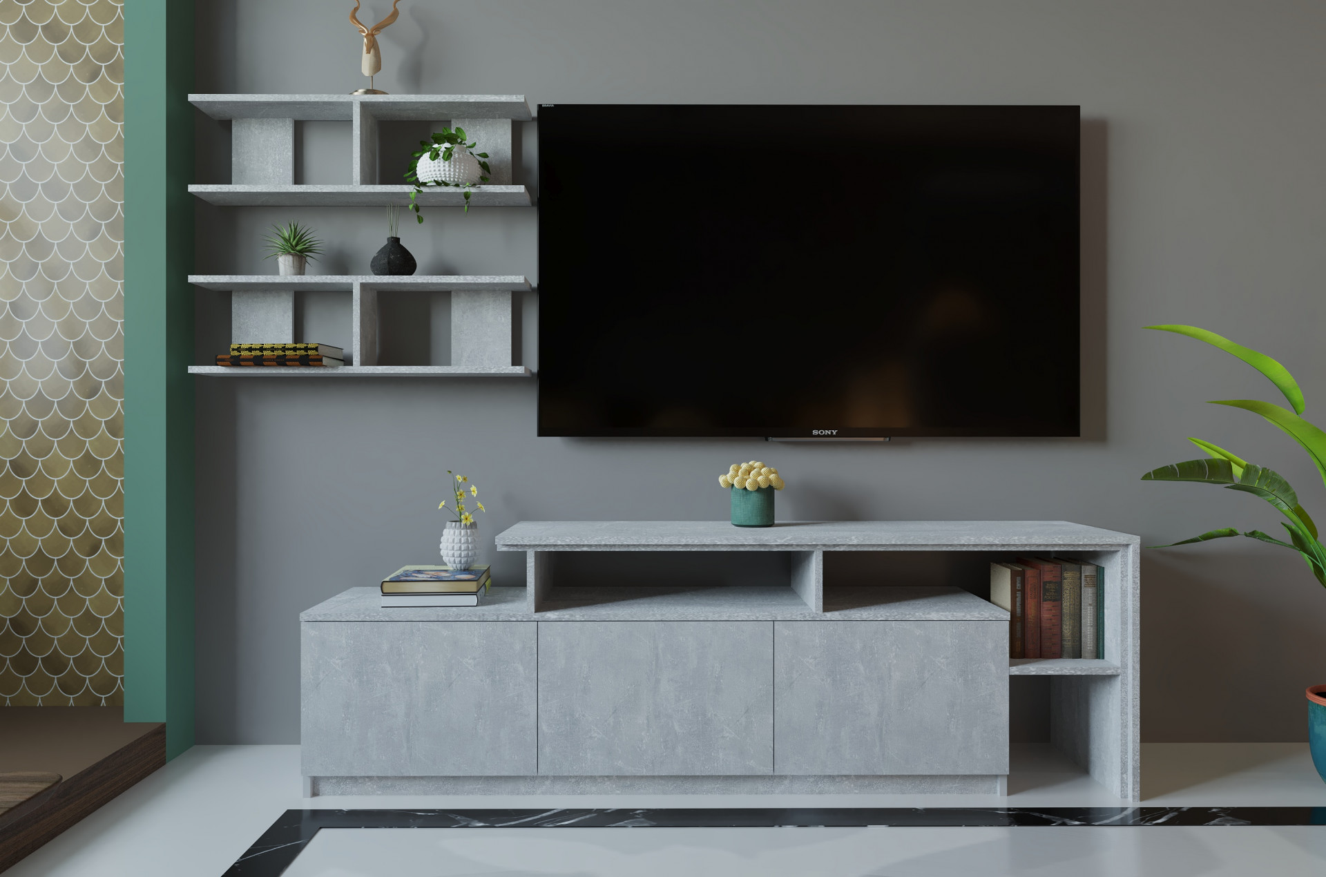 Гостиная (тумба ТВ + полка) ViA- ВТ-5