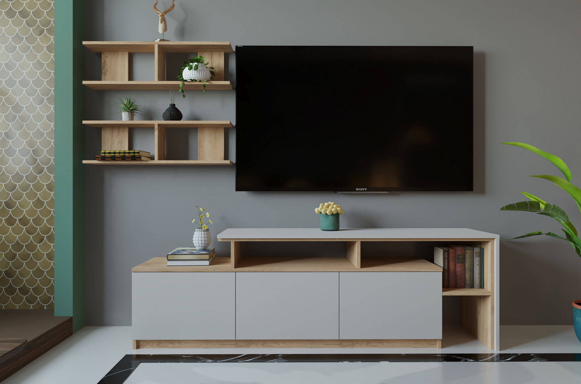 Гостиная (тумба ТВ + полка) ViA- ВТ-5