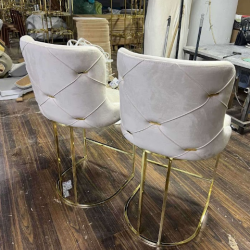 Стілець барний Art-Deco EXI- TOKA, бежевий велюр + золоті ніжки 