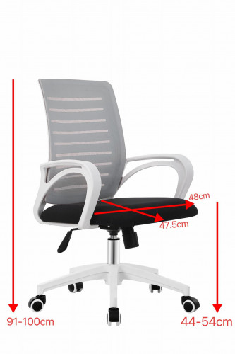 Кресло офисное INI- POLO светло-серое/черное /белый каркас