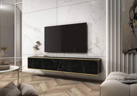 Тумба под ТВ навесная Perfect Home Оро / Oro RTV175 3-дверная Черный мрамор роял
