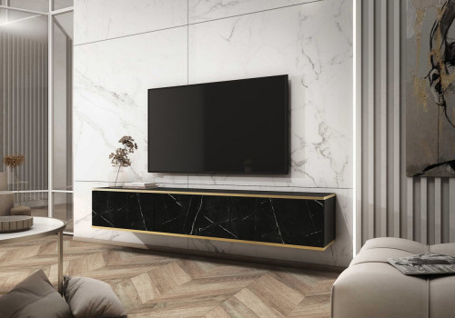 Тумба под ТВ навесная Perfect Home Оро / Oro RTV175 3-дверная Черный мрамор роял