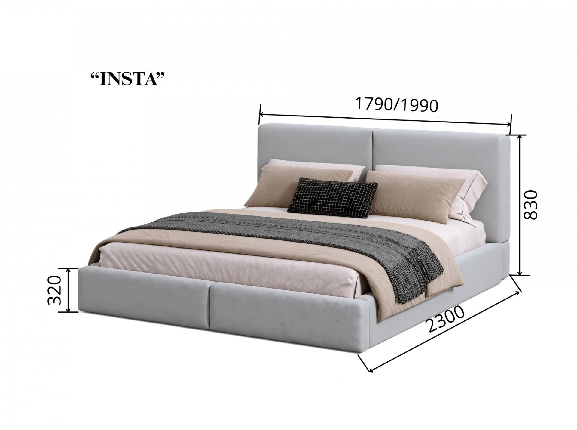 Кровать 2-х спальная VRN-  INSTA 160 * 200 см (бежевый,капучино)