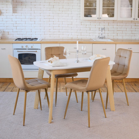 Кухонный комплект Ont- Винцензо 100 белый стол + 4 стула Fredy бежевые